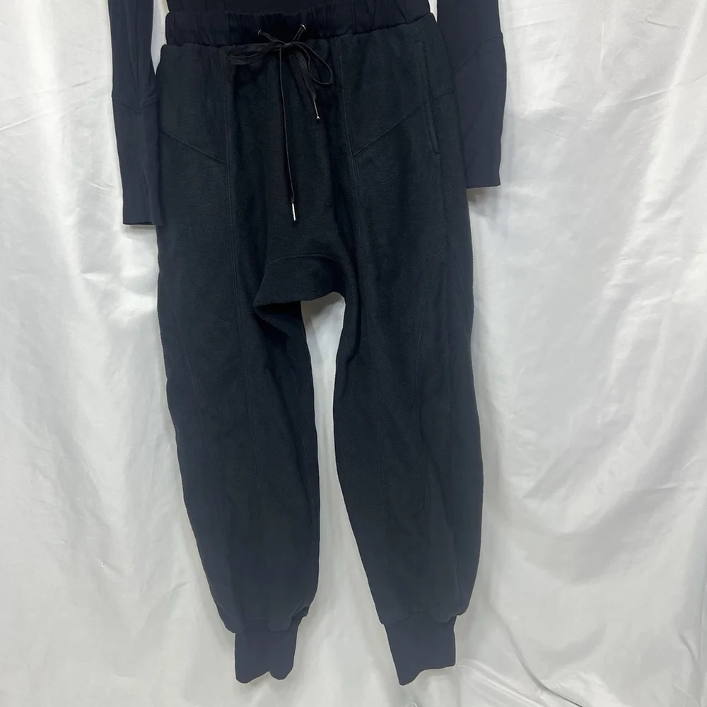 Free People FP Movement Make It Count Jumpsuit Black S Thumb Holes Fleece Bottom